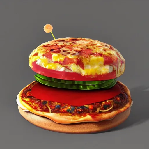 Prompt: pizza burger, anthropomorph, 4 k high res, octane render, eminem