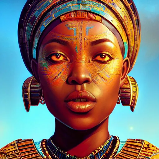 Image similar to highly detailed portrait of an african bbw egyptian goddess, intricate alien technology, stephen bliss, unreal engine, fantasy art by greg rutkowski, loish, rhads, ferdinand knab, makoto shinkai and lois van baarle, ilya kuvshinov, rossdraws, tom bagshaw, global illumination, radiant light, detailed and intricate environment