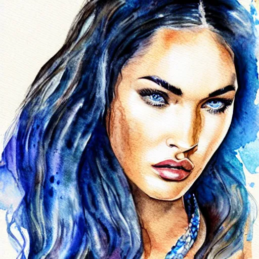 Prompt: megan fox, watercolor art, watercolor painting, aquarelle, fantasy, ultra detailed, color