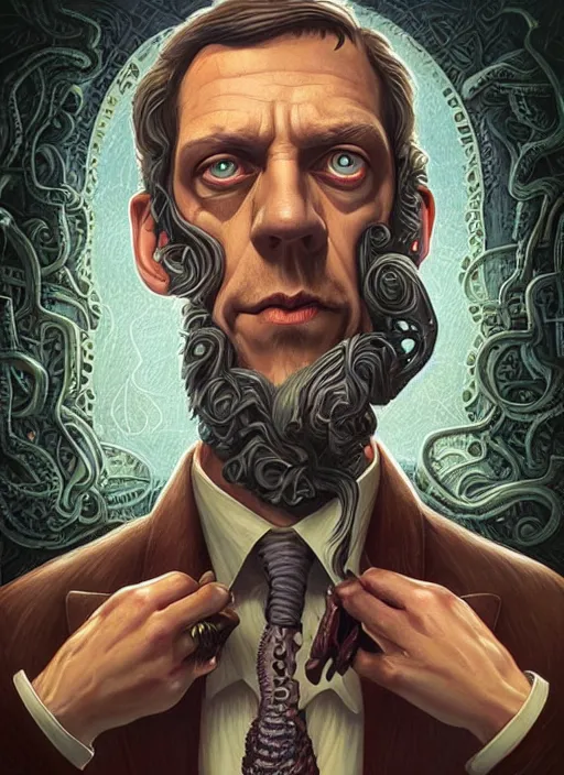 Image similar to lovecraft lovecraftian portrait of hugh laurie, pixar style, by tristan eaton stanley artgerm and tom bagshaw.