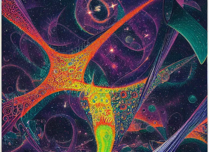 Image similar to the comet of infinite fractal universes, by jack gaughan, dichromatism, paradox, volumetric light, insanely detailed and intricate, hypermaximalist, psychedelic colors, dramatic lighting, smooth, sharp focus, extremely detailed, aesthetically pleasing composition