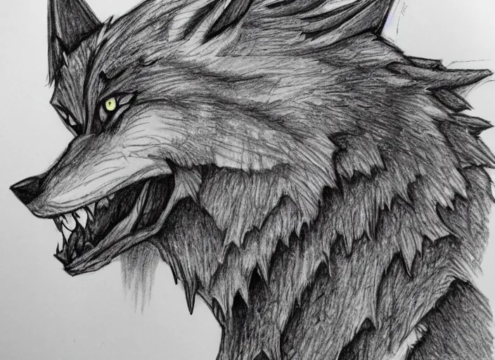 Image similar to a pencil drawing of a wolf, full body, D&D, armor, made by by Pen Tacula