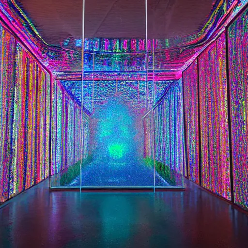 Image similar to : soft gooey shiny hypercolor art installation in museum