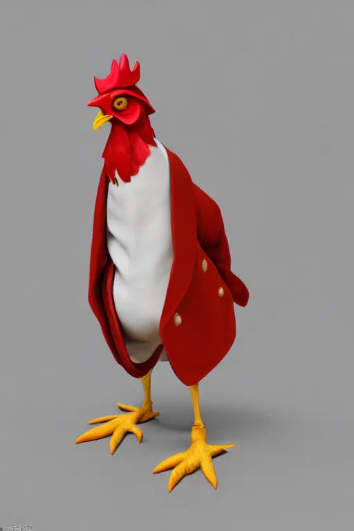 Image similar to a chicken wearing a formal overcoat, hyperrealistic, concept art, octane render, unreal engine 5, trending on artstation, high quality, highly detailed, 8 k, soft lighting, path traced, high coherence, digital art, beautiful, elegant clothes, trending on deviantart, masterpiece