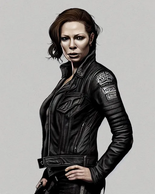 Image similar to Rebecca Ferguson in sons of anarchy tv show, wearing samcrow leather jacket, D&D style , highly detailed, digital art, trending on artstation, smooth, sharp focus, illustration, art by artgem and ROBERT HYNES