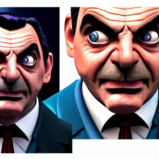 Image similar to mr. bean as thanos from the avengers movie. highly detailed digital painting, movie still. cinematic lighting.! dream mr. bean as thanos from the avengers movie. movie still. cinematic lighting.