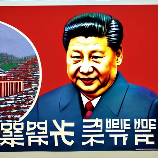 Prompt: xi jinping on a north korean propaganda poster