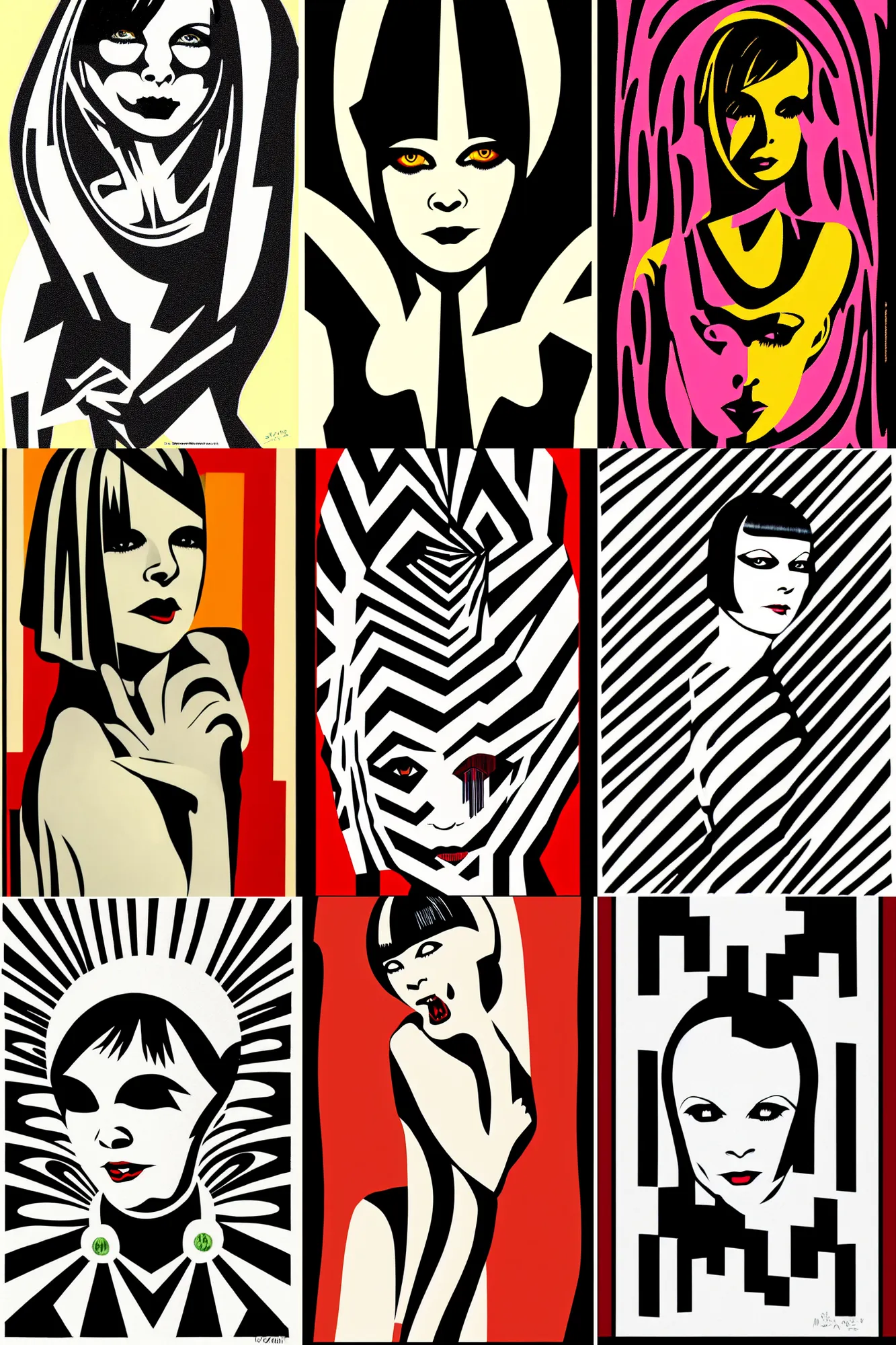 Prompt: vector logo of mary louise brooks as a zombie, ross tan, op art, 3 colour, 1 9 2 0 s, art deco