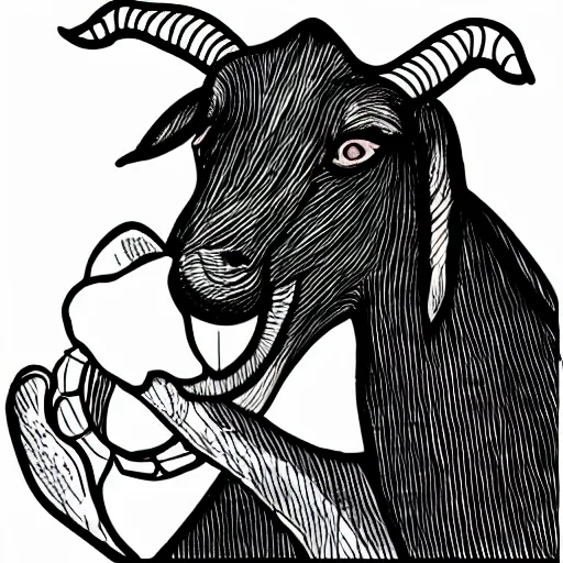 Image similar to high quality line art of a goat holding a churro in it’s mouth