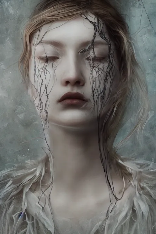 portrait of a solemn sad siren with black veins by | Stable Diffusion ...