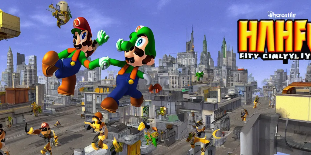 Image similar to half life city 1 7 but in the style of super mario bros