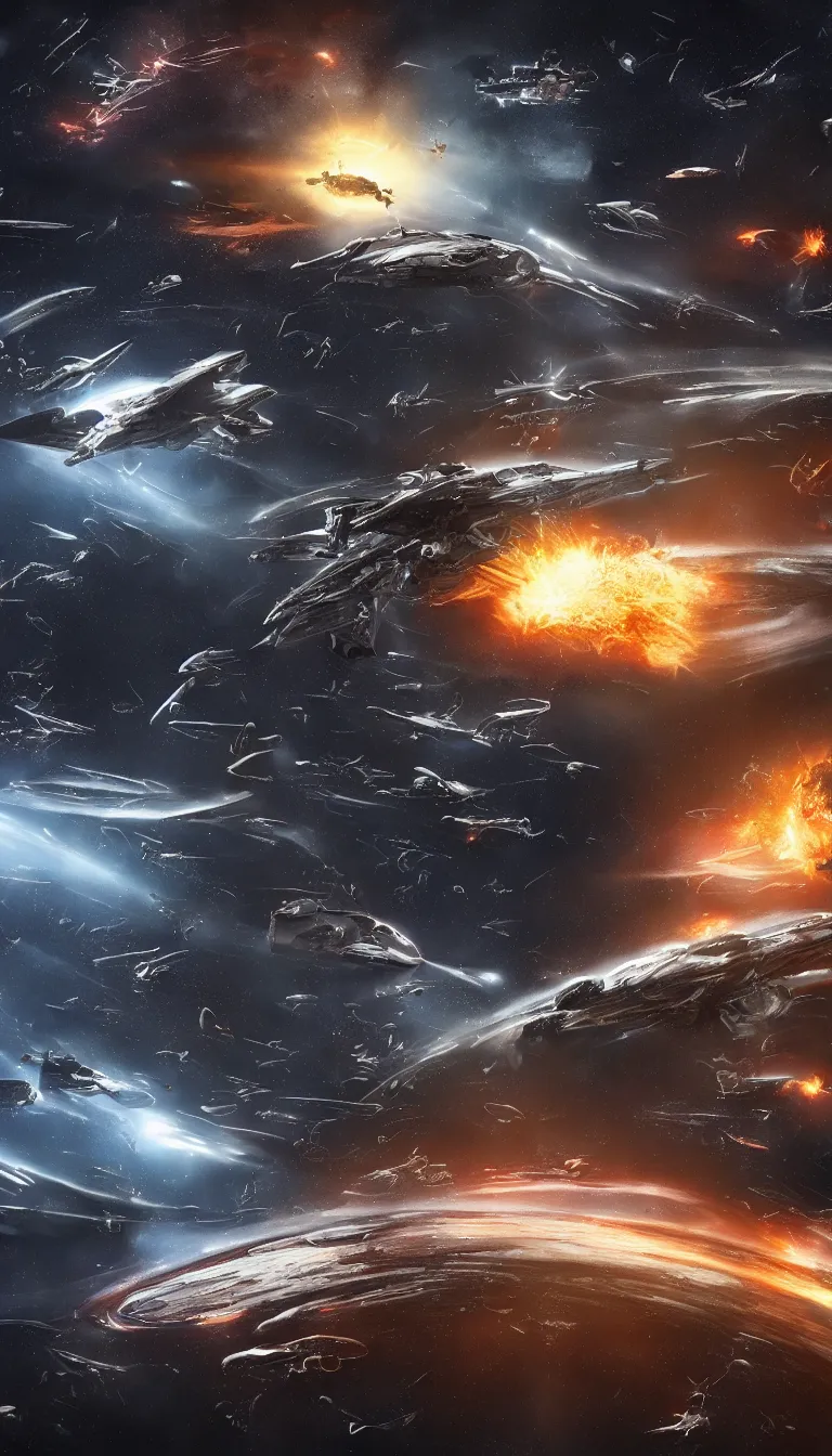 Prompt: over 1 0 0 alien ships fighting in space, explosions, high contrast, art by mark cooper, 8 k, hyper detailed, hdr, intricate