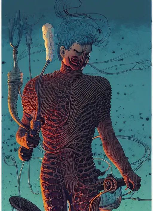 Image similar to highly detailed poster artwork by Michael Whelan and Tomer Hanuka, of Guts, from scene from Berserk, clean