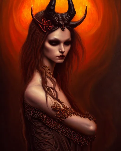 Image similar to painting of a satanic dark ritual, enigmatic beauty, esoteric, muted colors, head in focus, fantasy art, ornamental aesthetics, intricate, elegant, highly detailed hyperrealistic painting, artstation, concept art, painterly, sharp focus, illustration, art by lois royoi