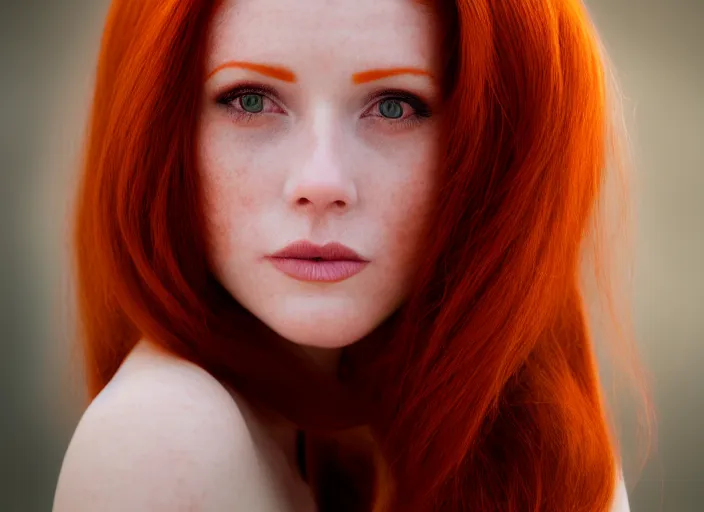 Image similar to 5 5 mm portrait photo of a redhead woman's face with ( intricate cat eyes ). highly detailed 8 k. intricate. lifelike. soft light. nikom d 8 5 0. cinematic post - processing