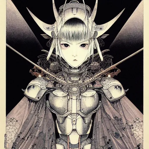 Image similar to prompt : black and white portrait soft light painted by takato yamamoto, black knight armor, inspired by ghost in shell anime, smooth face feature, intricate oil painting, high detail, sharp high detail, manga and anime 1 9 8 0