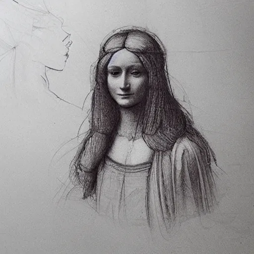 Image similar to of leonardo davinci drawing a beautiful girl from today wearing modern clothes and 2 1 st century fashion 2 0 2 2 lots of loose sketches