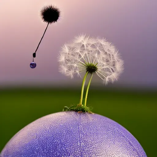 Image similar to a bowling ball balancing on top of a dandelion, award - winning photo