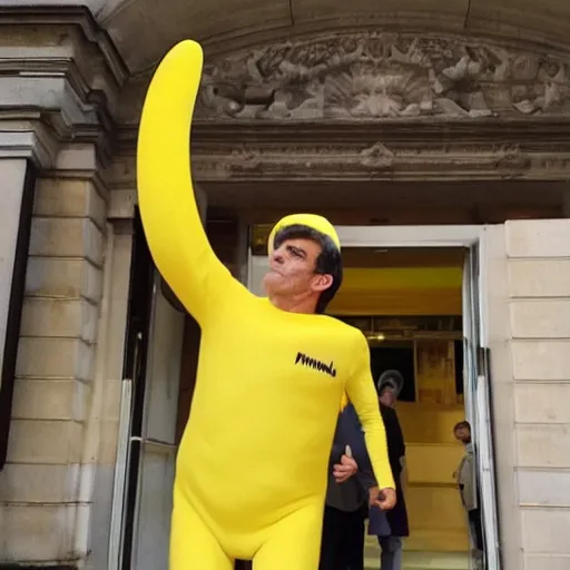 Prompt: Manuel Valls wearing a banana costume