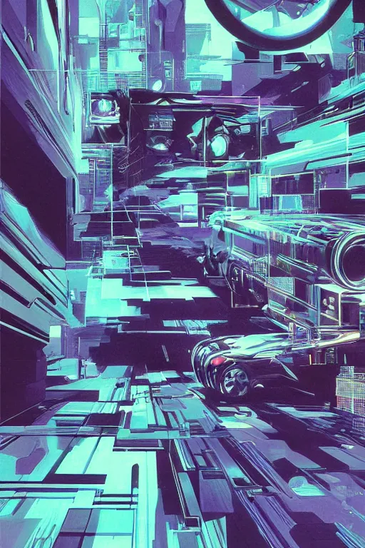 Image similar to wideangle broken tensor fields, cybernetic, holographic, madness, decoherence, synthwave, glitch!!, fractured reality, vortex, realistic, hyperdetailed, concept art, art by syd mead, cubism