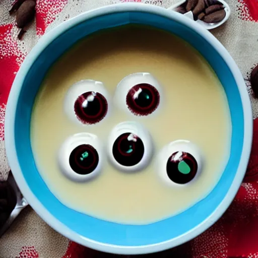 Image similar to “ a bowl of eyeballs in milk ”