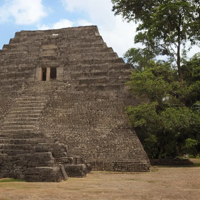 Prompt: a building in a serene landscape, ancient mesoamerican style