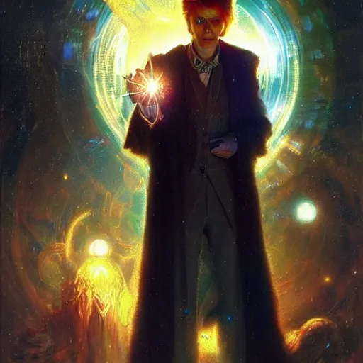 Image similar to david bowie as doctor who, radiant light, caustics, heroic, bright iridescent light, by gaston bussiere, bayard wu, greg rutkowski, maxim verehin