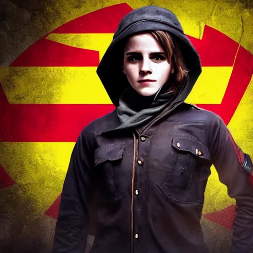 Image similar to Emma Watson a dressed as Catalan Terrorist in CSGO ,hyperrealistic, 8k UHD, studio photography, high quality, high detail, stunning lighting