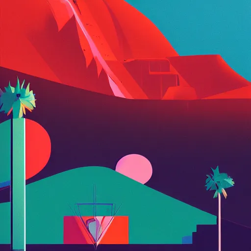 Image similar to a beautiful illustration of palm springs by James gilleard, artstation HD, geometric lines, HD, 4k, 8k