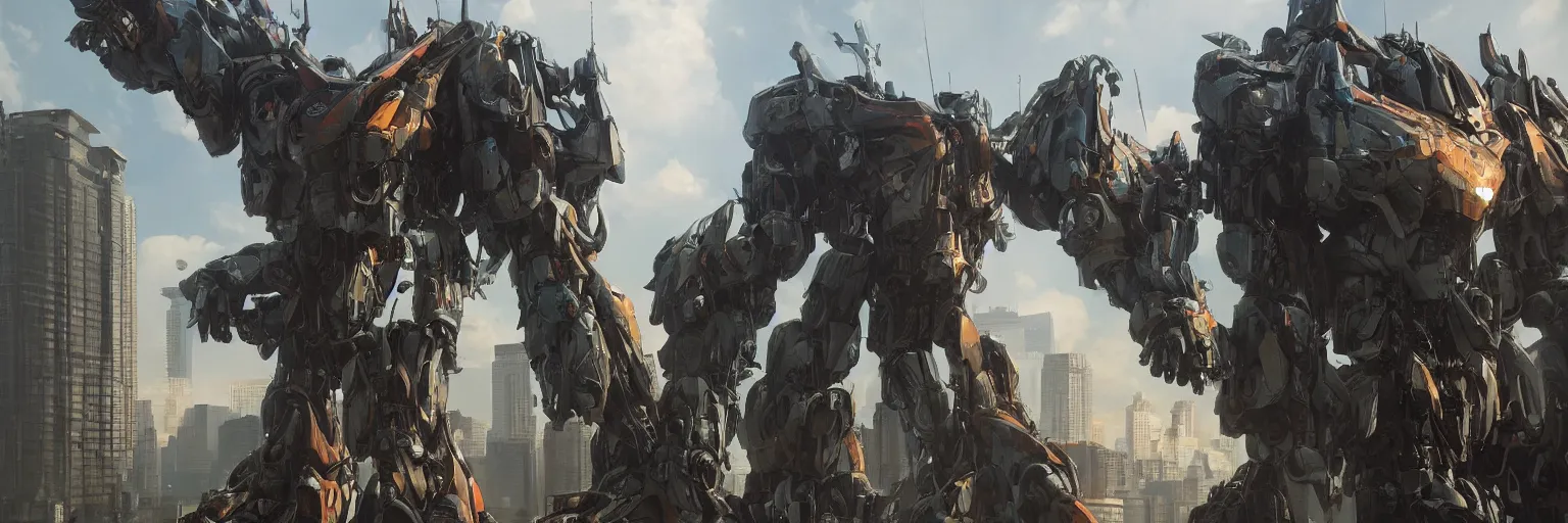 Prompt: a beautiful hyperrealistic ultradetailed 3D render of a gigantic mecha standing behinder the city, by brian sum and stephen martiniere and Antonio Manzanedo. mech, dragon, unreal engine, octane render, PBR, 3D, brilliantly colored, intricate, wide angle, volumetric lighting, polished, path tracing