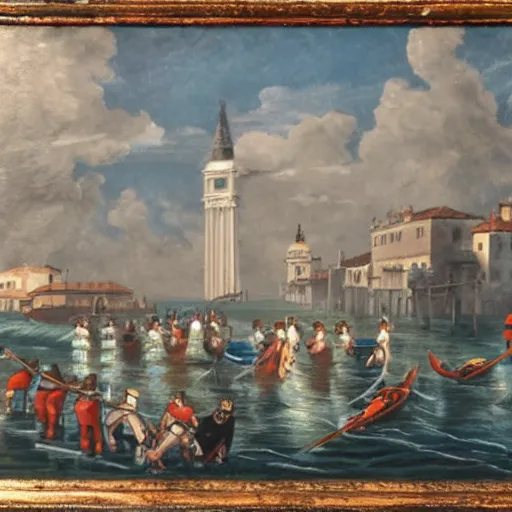 Image similar to a 1 8 th painting of a humanoid robots invasion in venice