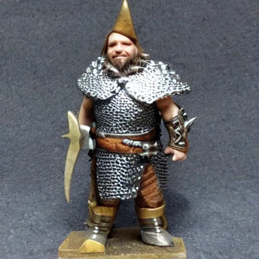 Image similar to dwarf fighter wearing chainmail armor holding a large warhammer