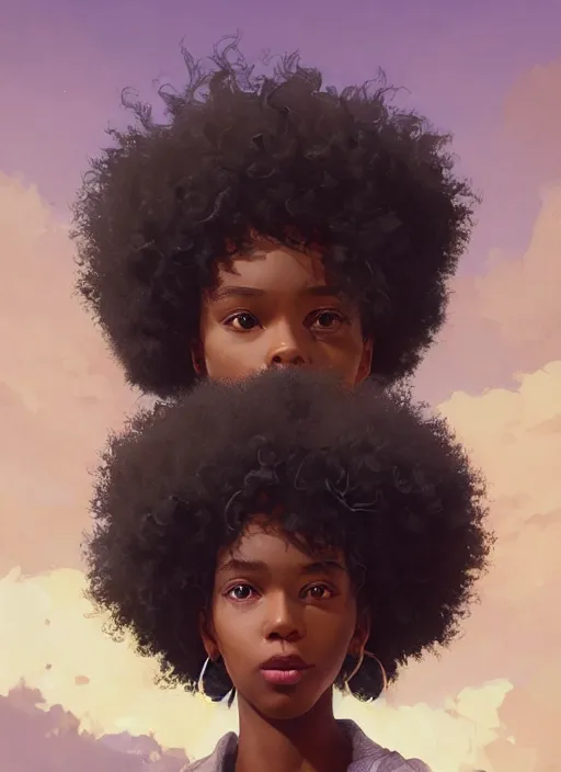 Prompt: highly detailed portrait of black girl with puffy curly hair looking at the camera in gta v, stephen bliss, unreal engine, fantasy art by greg rutkowski, loish, rhads, ferdinand knab, makoto shinkai and lois van baarle, ilya kuvshinov, rossdraws, tom bagshaw, global illumination, radiant light, detailed and intricate environment