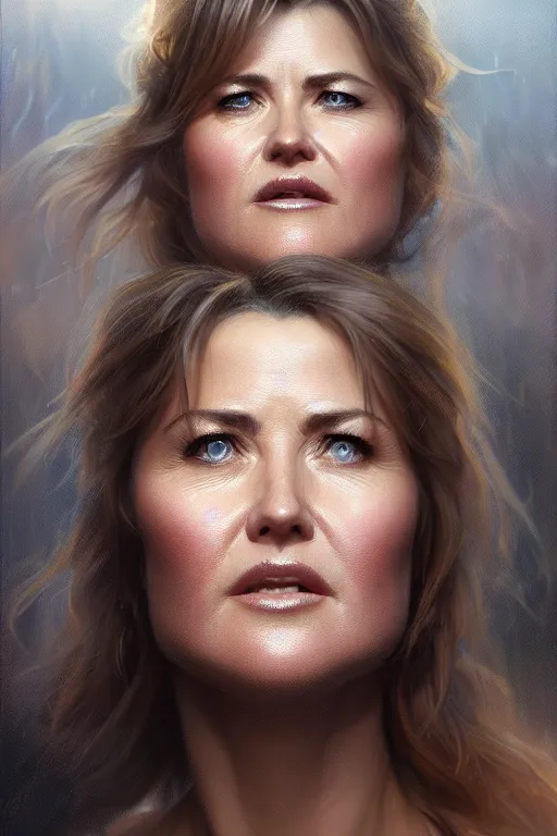 Image similar to ultra detailed close up facial portrait of lucy lawless, extremely detailed digital painting, in the style of fenghua zhong and ruan jia and jeremy lipking and peter mohrbacher, mystical colors, rim light, beautiful lighting, 8 k, stunning scene, raytracing, octane, trending on artstation