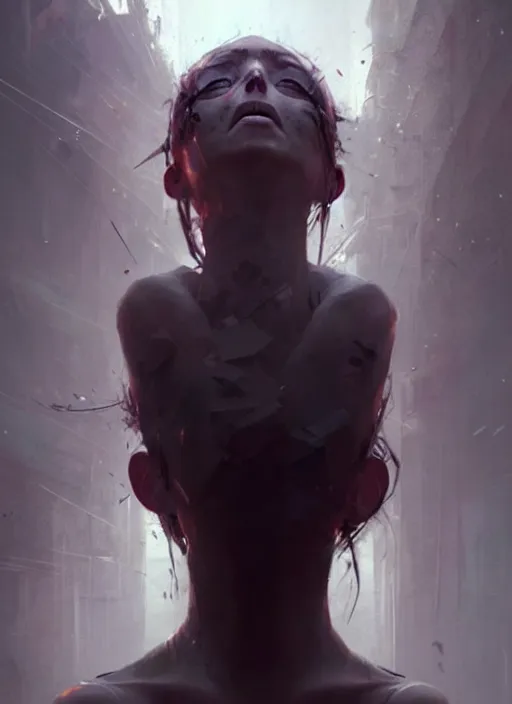 Image similar to if despair had a face it would be this, concept art, highly detailed, cinematic lighting, digital art painting by greg rutkowski