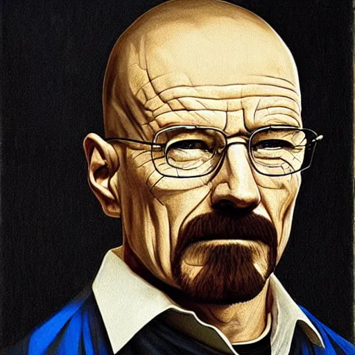 Image similar to a renaisense painting of walter white.