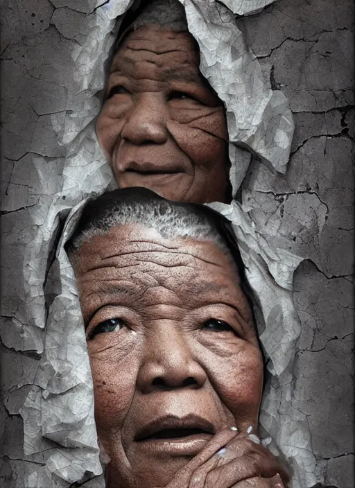 Image similar to creepy Mandela catalogue pictures, old and damaged, static and blurry photorealistic digital art