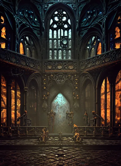 Image similar to steam necropolis, memento mori, gothic, neo - gothic, art nouveau, hyperdetailed copper patina medieval icon, stefan morrell, philippe druillet, ralph mcquarrie, concept art, steampunk, unreal engine, detailed intricate environment, octane render, moody atmospherics, volumetric lighting, ultrasharp, ominous, otherworldly