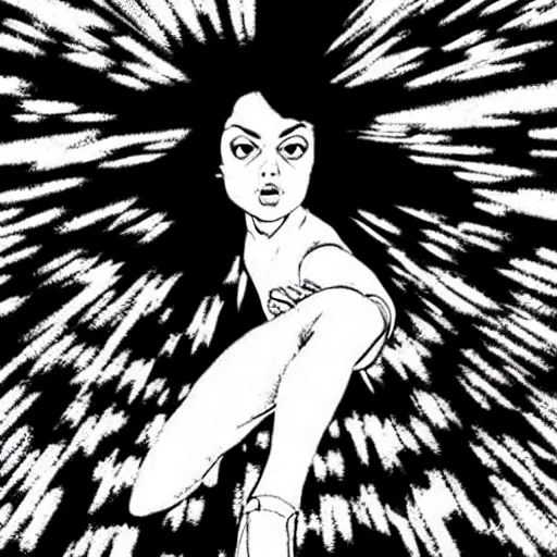 Image similar to Stunning scene of Mila Kunis falling into the void by Junji Ito