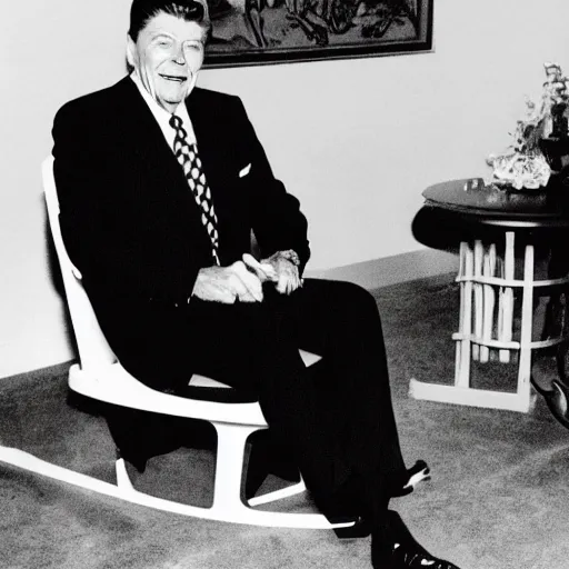 Image similar to [ ronald reagan sitting in chair next to tiger ]