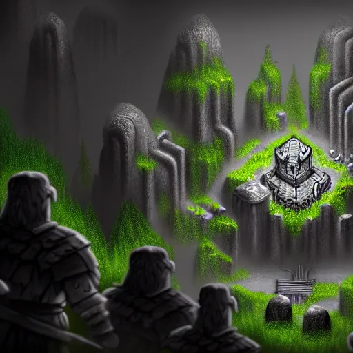 Image similar to dwarf fortress fan art, hd, 8 k, giant, epic, realistic photo, unreal engine, stone walls, prayer, powerful, cinematic lighting, small blobs, dungeon, violent, friendly, ray tracing, dynamic, epic composition, bright, fantastic, amusing, funny, monochrome drawing