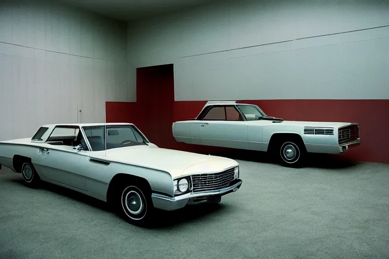 Prompt: single 1969 Thunderbird by Renault, inside of a minimalist Tokyo garage, ektachrome photograph, volumetric lighting, f8 aperture, cinematic Eastman 5384 film