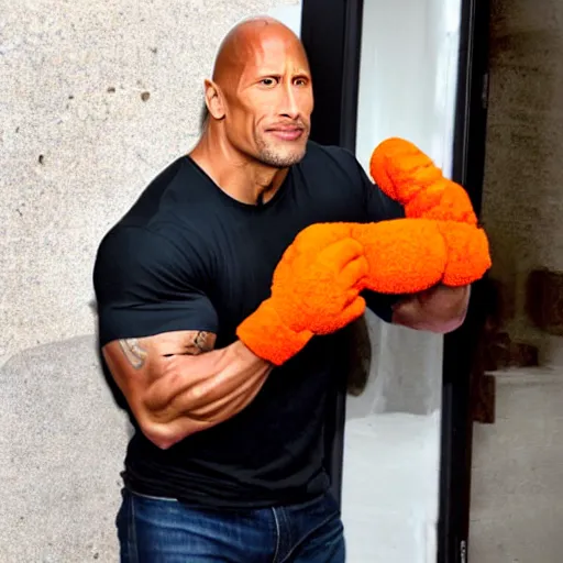 Image similar to dwayne johnson made out of orange stone