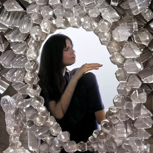 Image similar to a girl made of crystal in a mirror world,