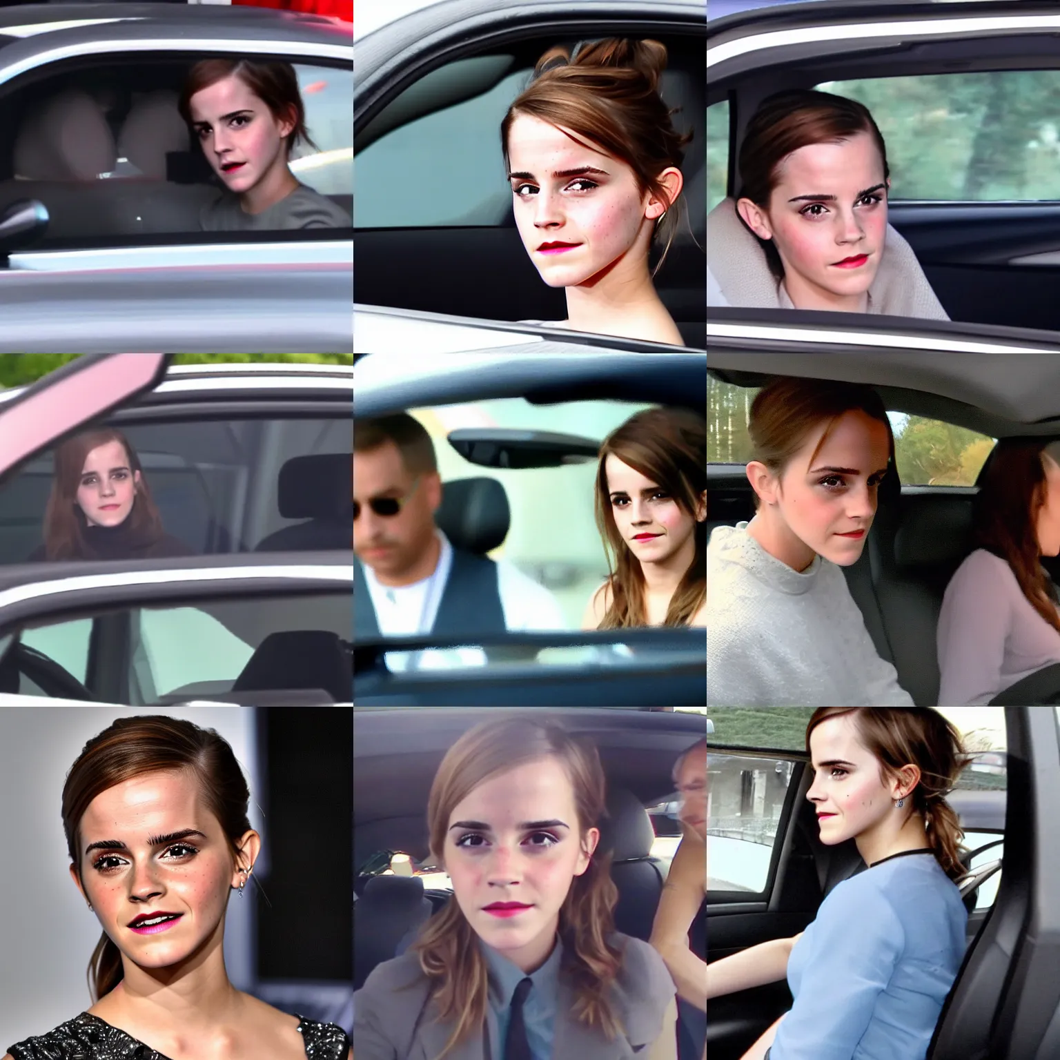 Prompt: emma watson dash cam footage