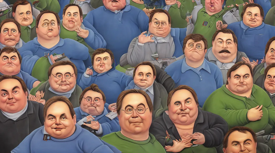 Image similar to Wallpaper of Linus Torvalds in a datacenter painted by fernando botero