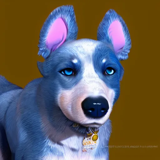 Image similar to Blue Heeler Dog, Anime Style, Soft lighting, artstation, detailed, award winning, colourful