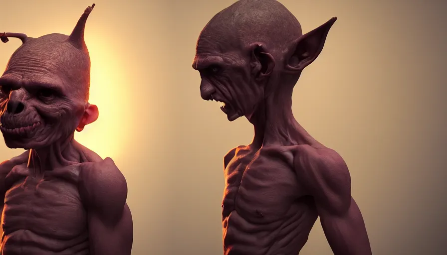 Image similar to a digital art portrait of a single goblin, head and torso only, 4 k, ultra detail, volumetric lighting, unreal engine, octane render