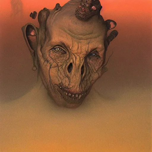 Image similar to desert orc by Zdzisław Beksiński, oil on canvas