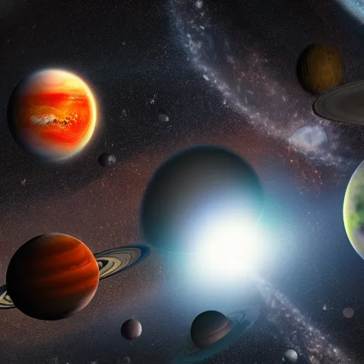 Image similar to photo of mob of planets in galactic mealstrom, vray